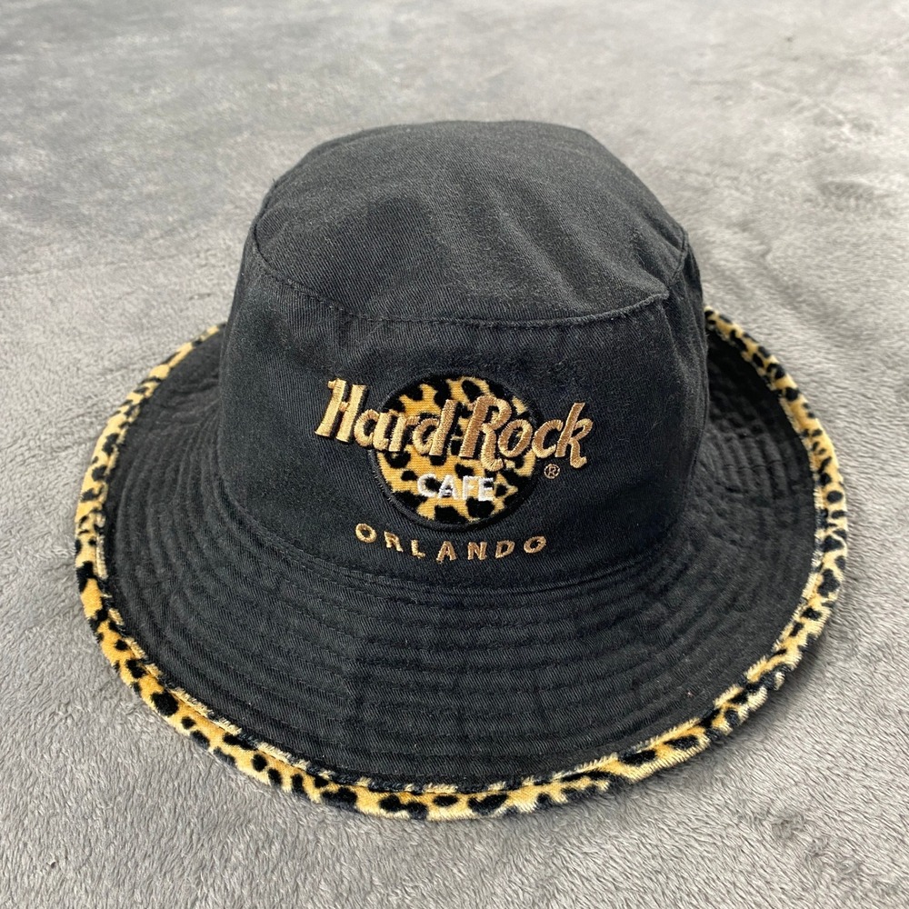 Hard Rock Cafe Bucket Hat Unisex OS Black Orlando Leopard Print Trim Embroidered